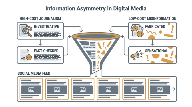 Without quality signals, cheap misinformation crowds out expensive journalism.