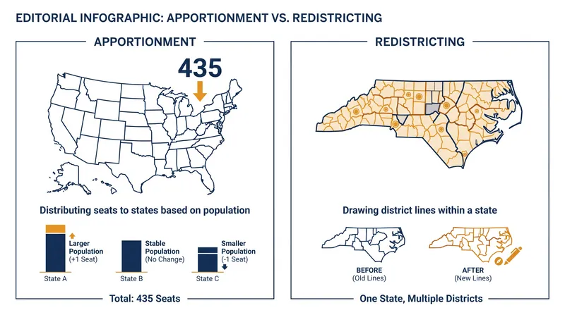 Apportionment dictates the number of seats a state receives, while redistricting determines the geographic boundaries.