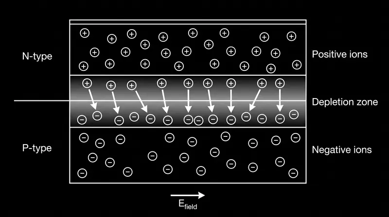 The migration of charges across the boundary creates a permanent electric field, known as the depletion zone.