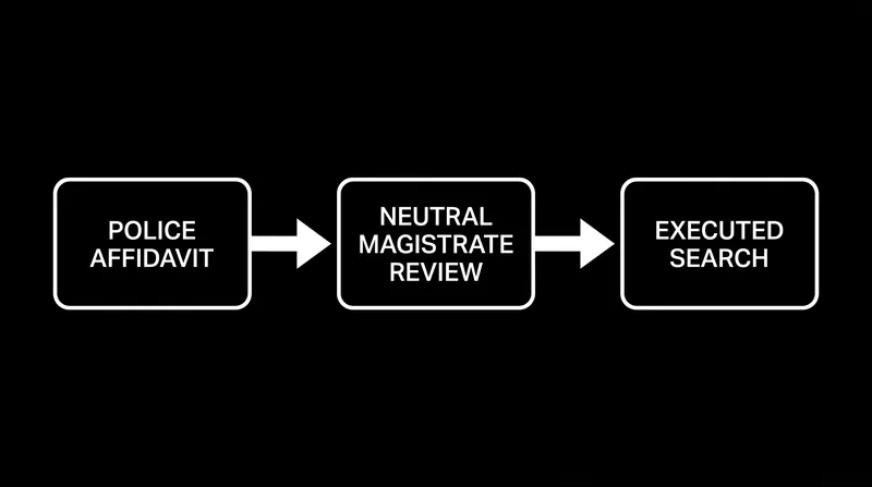 The procedural steps required to secure and execute a search warrant.