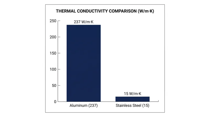 Stainless steel is highly durable but conducts heat poorly, which is why internal steel layers in 5-ply and 7-ply pans can impede heat transfer.
