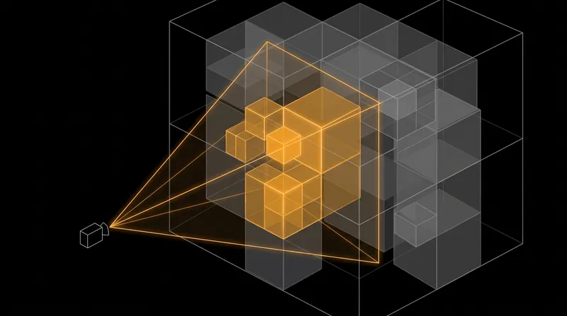 Frustum culling uses the octree to instantly discard entire sections of the world that fall outside the camera's view.