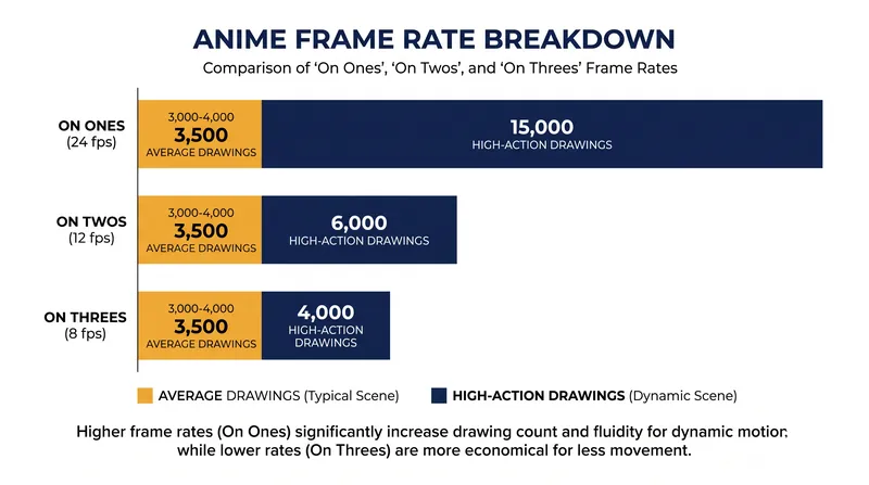How frame rates dictate the total drawing count required for a single episode.