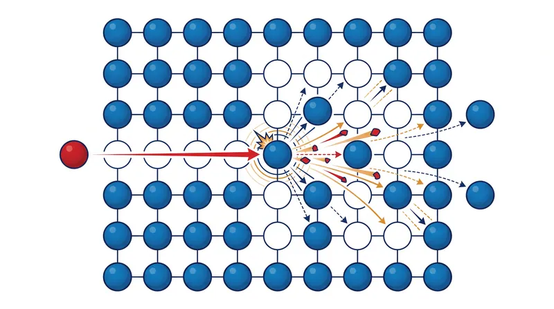 A single fast neutron can trigger a collision cascade, displacing hundreds of atoms from their lattice positions before the kinetic energy dissipates.