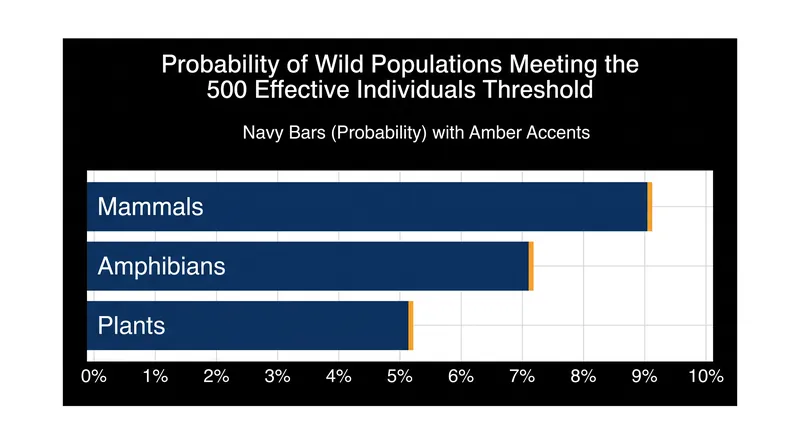 Fewer than 9 percent of assessed wild mammal and amphibian populations currently meet the 500-individual effective population threshold.