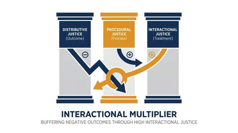 How interactional justice offsets the negative impact of unfavorable distributive outcomes.