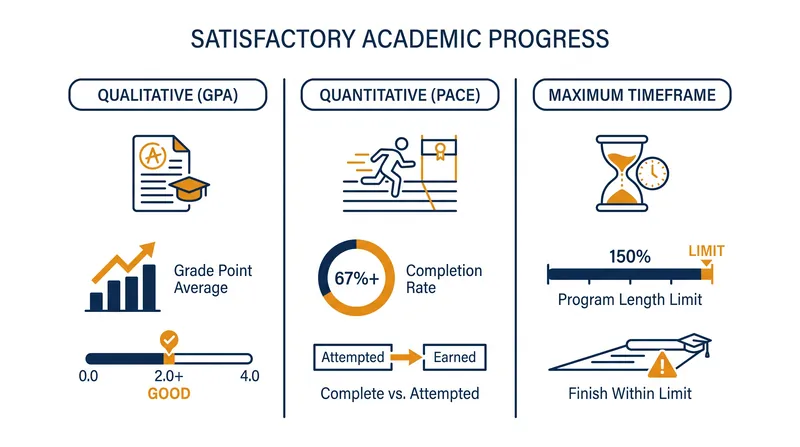 The three pillars of Satisfactory Academic Progress dictate federal aid eligibility.