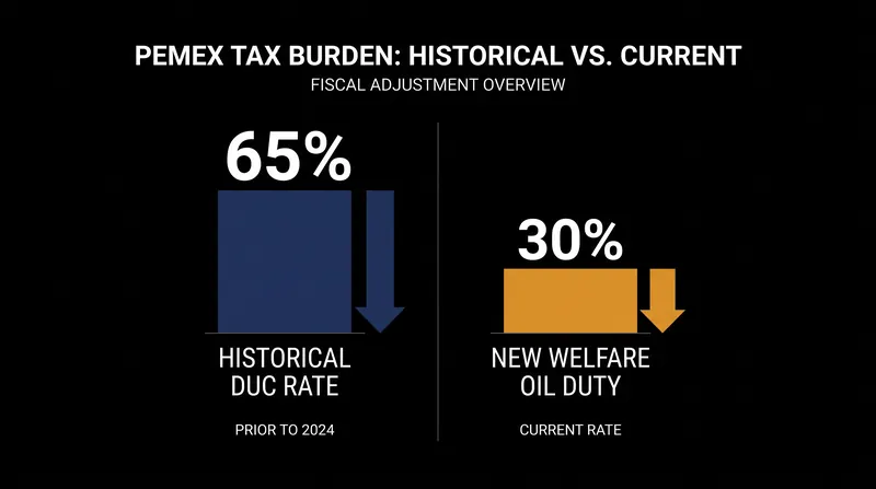 The Mexican government has gradually reduced PEMEX's primary tax burden from 65% to a consolidated 30%.