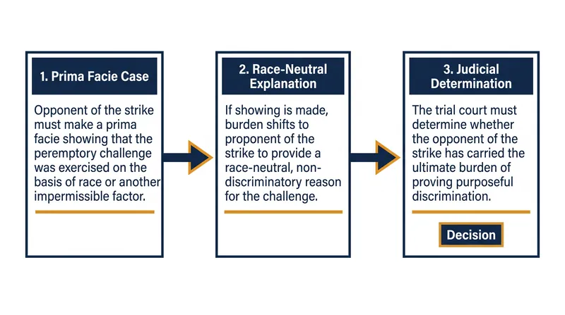 The three-step burden-shifting framework requires the defense and prosecution to alternate presenting evidence to the judge.
