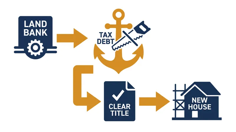 By extinguishing delinquent tax liens, land banks reset a property's ledger to zero, allowing it to be sold and redeveloped.