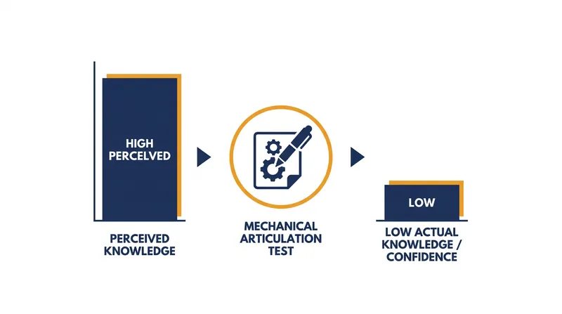 Forcing a step-by-step mechanical explanation reliably shatters the illusion of understanding.