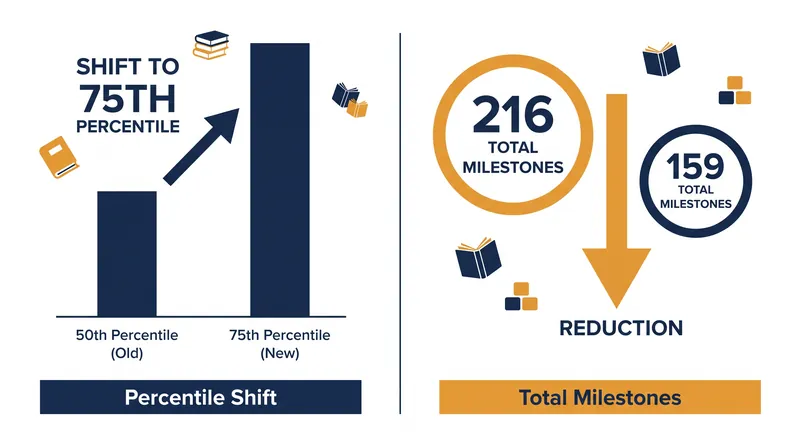 The 2022 revision reduced the total number of milestones and shifted the baseline to the 75th percentile.