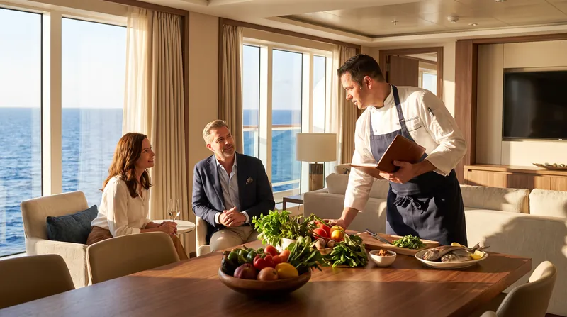 Villa guests will receive one-on-one consultations with the ship's executive chef and head sommelier to customize their in-suite dining.