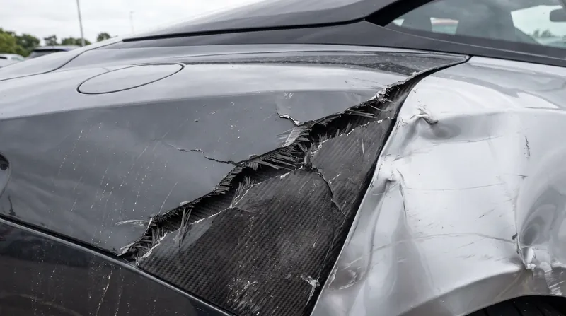 Unlike steel, which bends and yields uniformly, carbon fiber shatters and delaminates when its structural matrix is overwhelmed.