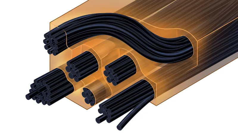 In a composite material, flexible carbon threads provide the tensile strength, while the weaker polymer matrix holds them in place.