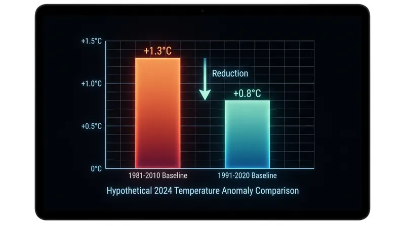 Updating the baseline to 1991-2020 mathematically reduces the reported temperature anomaly.