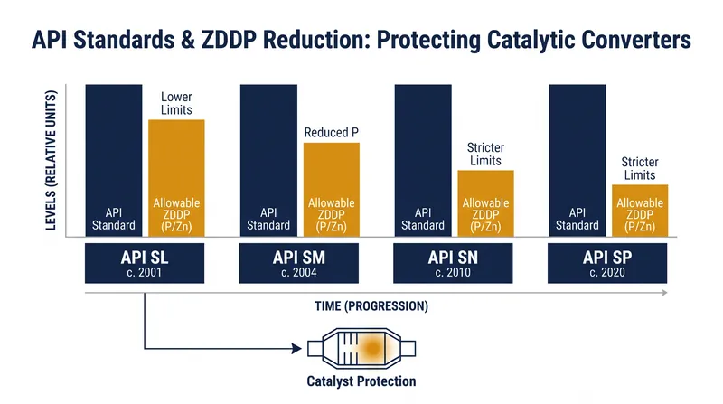 Newer API standards restrict zinc and phosphorus to protect emissions equipment, forcing blenders to use alternative anti-wear additives.
