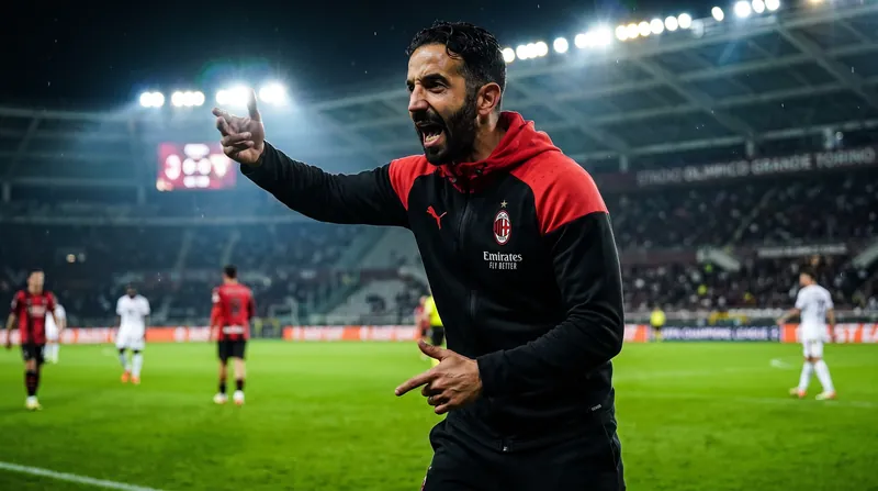AC Milan manager Ruben Amorim watches on as his side struggles to break down Benfica's defense.
