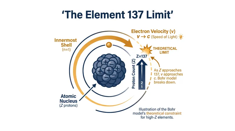 In the Bohr model, the fine-structure constant dictates that an atom with more than 137 protons would require its innermost electron to exceed the speed of light.