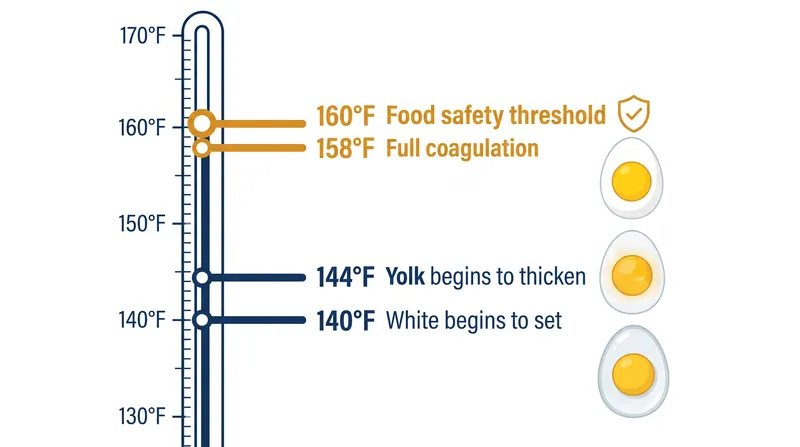 The critical temperature thresholds that dictate egg texture and food safety.