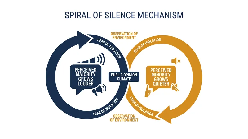 The spiral of silence creates a feedback loop that artificially amplifies the perceived majority.
