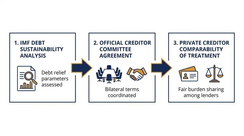 The sequential steps of sovereign debt restructuring under the Common Framework.