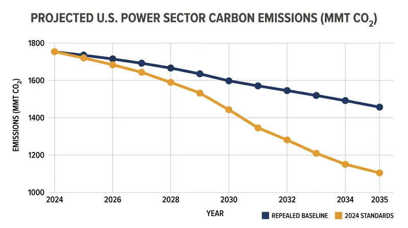 Projected emissions trajectories under the 2024 standards compared to the current baseline.