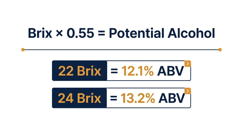 The standard 0.55 multiplier allows winemakers to accurately predict a wine's final alcohol content from its initial sugar concentration.