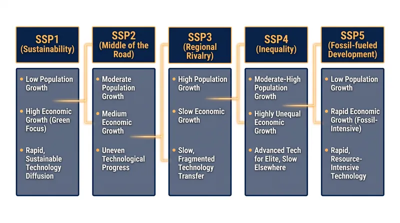 The five SSPs describe baseline worlds in the absence of new climate policies.