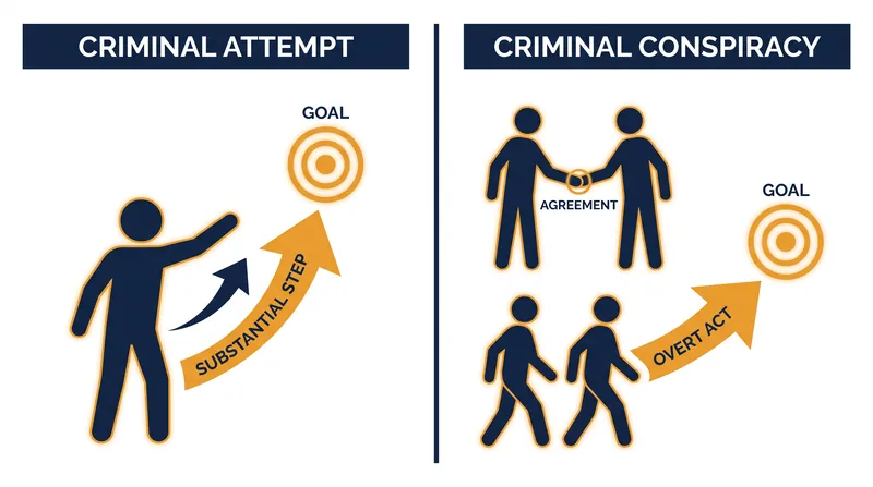 Unlike criminal attempt, which requires a substantial step toward completion, conspiracy requires only an agreement and a minor overt act.