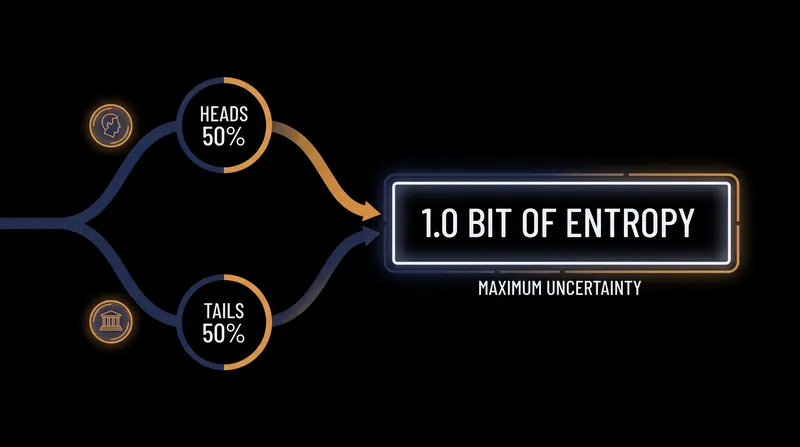 A perfectly fair coin flip represents maximum uncertainty for a two-state system, yielding exactly one bit of entropy.