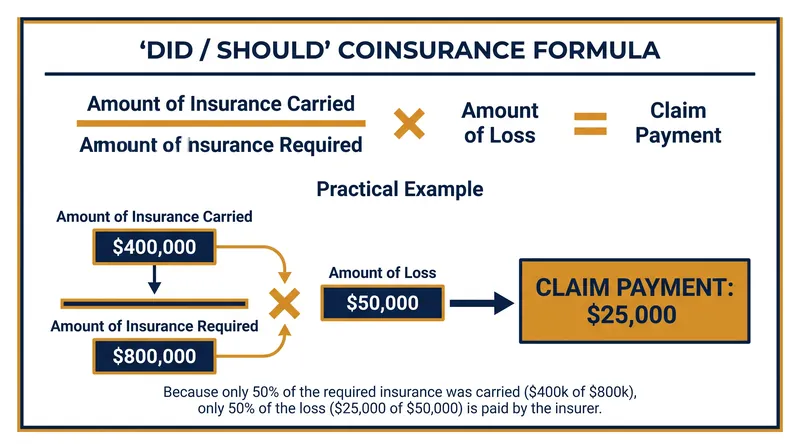 The standard coinsurance formula dictates exactly how much of a partial loss an insurer will cover.