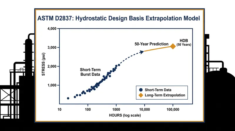 Engineers extrapolate 10,000 hours of burst test data to determine the 100,000-hour Hydrostatic Design Basis.