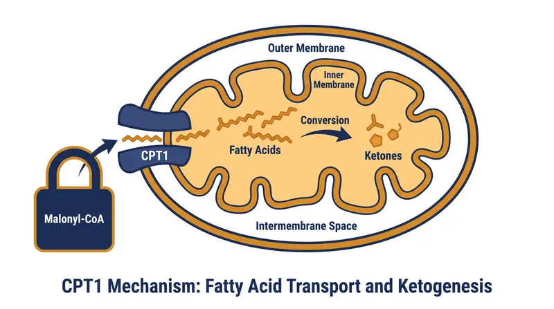 The drop in Malonyl-CoA removes the biological padlock on the CPT1 enzyme, allowing fatty acids to enter the mitochondria for ketogenesis.