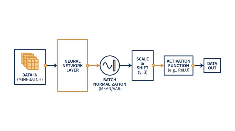 The Batch Normalization process standardizes layer inputs before applying learnable scale and shift parameters.