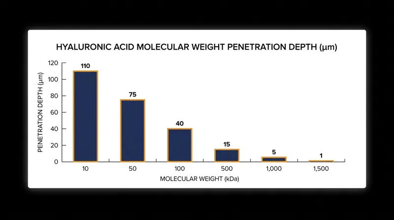 Studies testing 12 different formulations confirm that molecules must be under 130 kDa to effectively penetrate the epidermis.