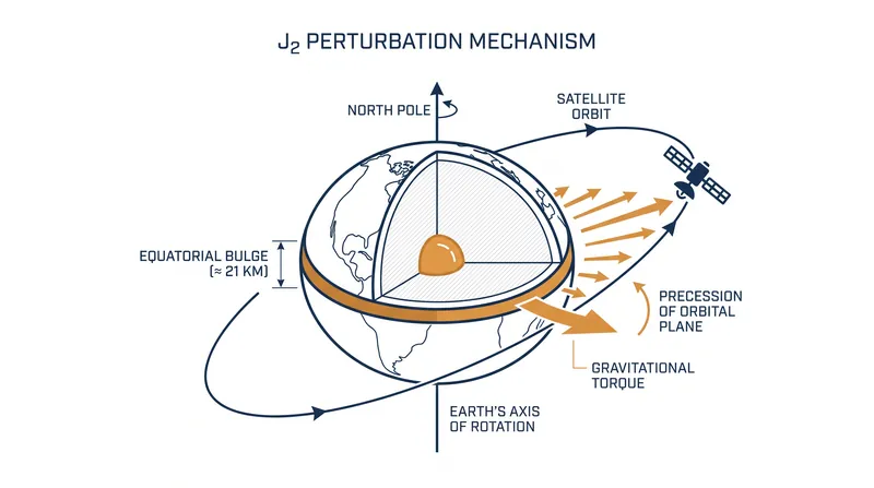 The equatorial bulge creates an uneven gravitational field that pulls on inclined orbits.