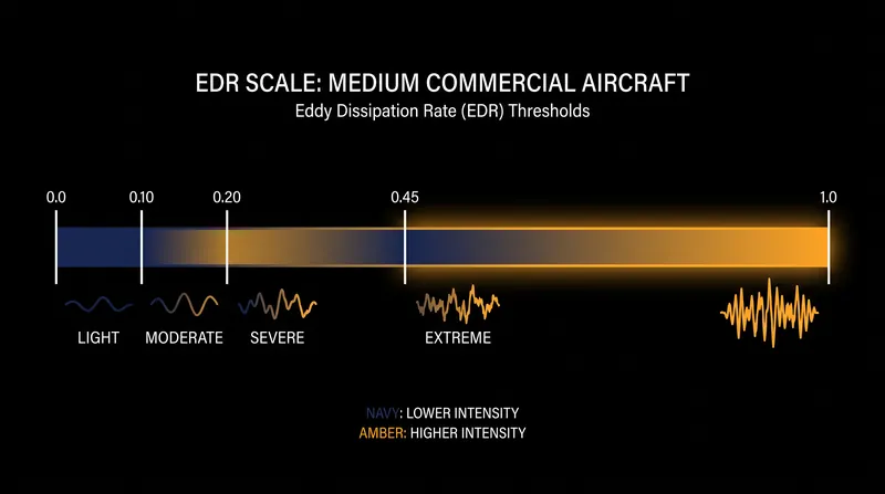 ICAO turbulence severity thresholds for a standard medium-sized commercial transport aircraft.