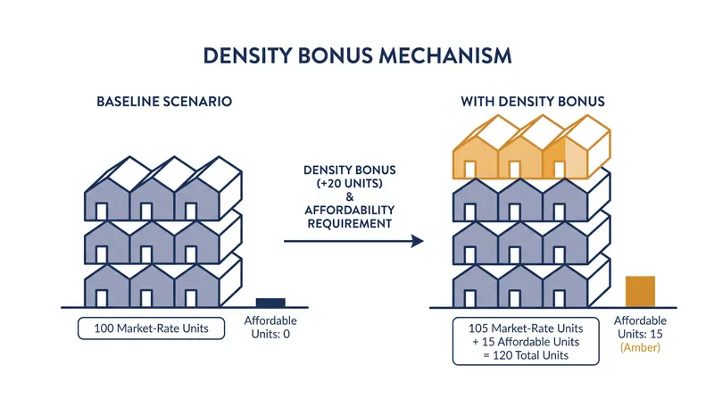 How a density bonus trades development rights for affordable housing.