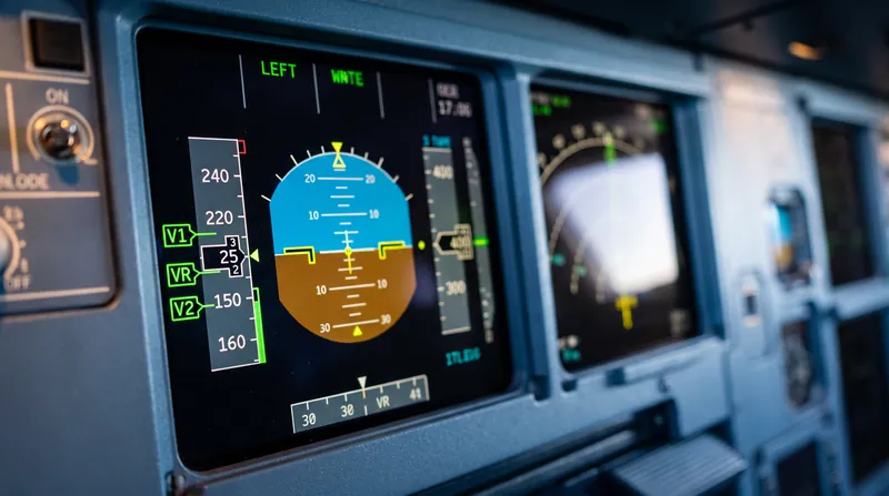 Flight management computers calculate V-speeds and display them as visual markers on the primary flight display.