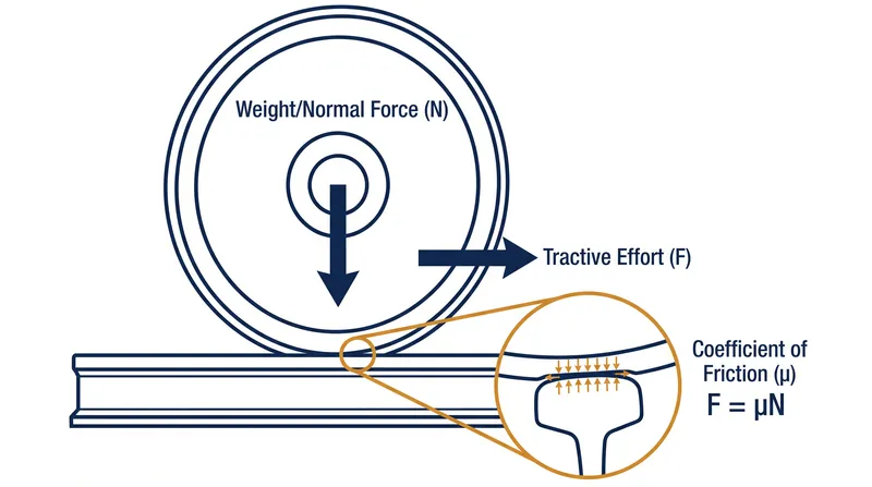 Tractive effort is strictly limited by the weight on the driven wheels multiplied by the coefficient of friction.