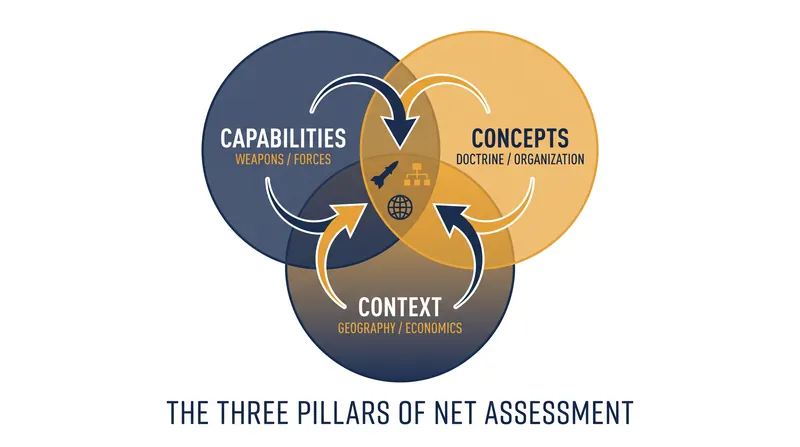 The three foundational pillars of the net assessment framework.