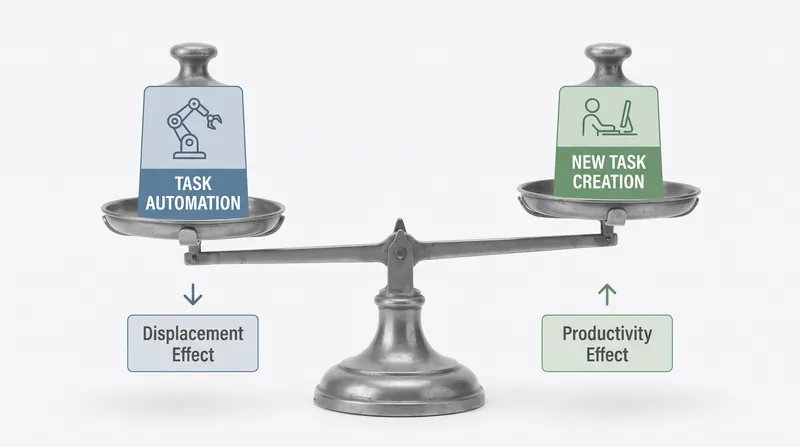 The net labor impact of AI depends entirely on whether new task creation can offset task automation.