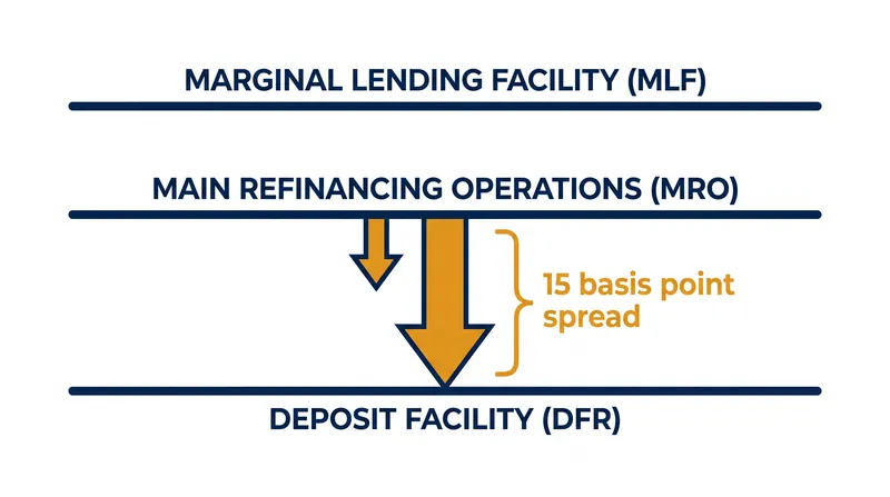 The ECB's three key interest rates form a corridor that dictates the cost of borrowing for commercial banks.