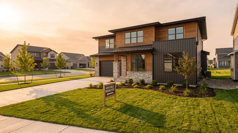 A newly constructed single-family home in a suburban neighborhood with a manicured lawn.