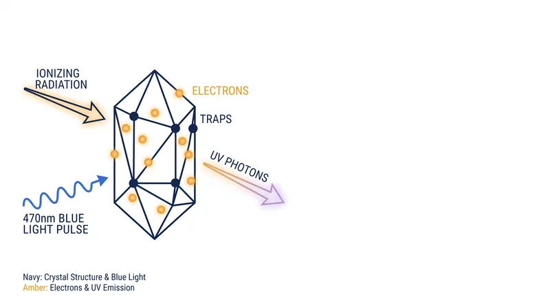 How optically stimulated luminescence measures trapped electrons in a quartz crystal lattice.