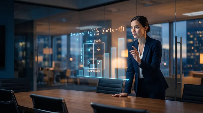 A corporate human resources professional analyzing data charts and financial metrics on a transparent digital screen.