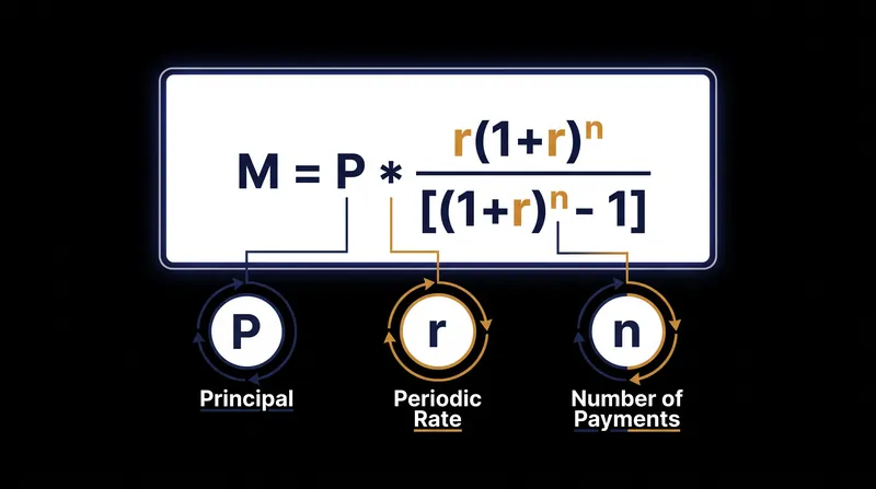 The standard fixed-rate loan amortization formula.