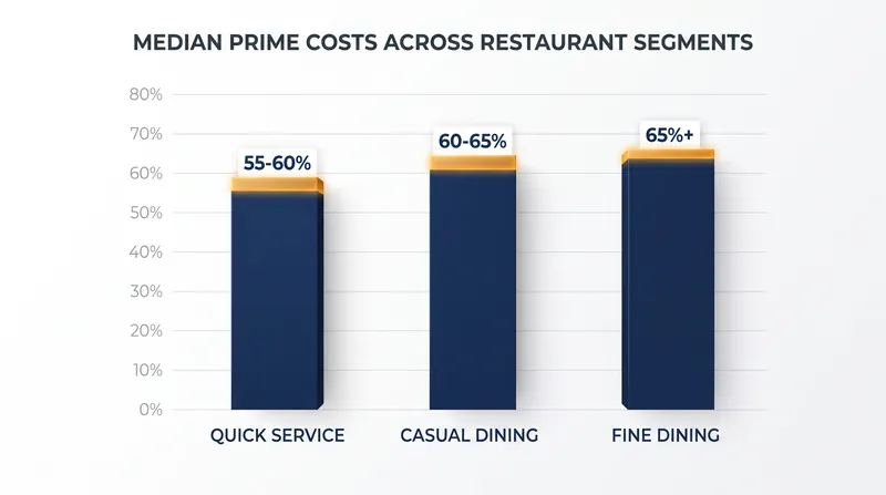 Target prime costs vary significantly depending on the restaurant's service model and labor requirements.