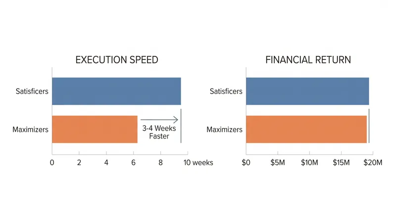 Maximizing behavior delays execution by weeks without delivering statistically superior financial returns.